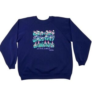 Vintage 1993 Women's Alaska Floral‎ Sweatshirt Hanes 50/50 USA XL Oversized